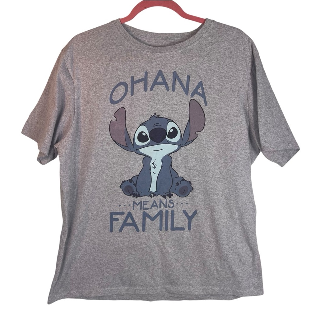 Lilo & Stitch Gray Short Sleeve T-Shirt XL Ohana Family Cotton Disney